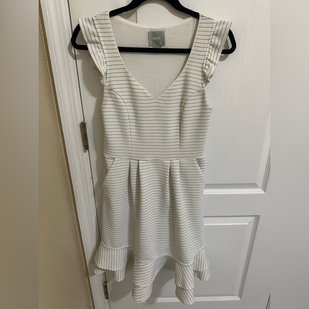 Maeve Anthropologie Fit & Flare Ruffle Sleeve Striped Dress Size 6
